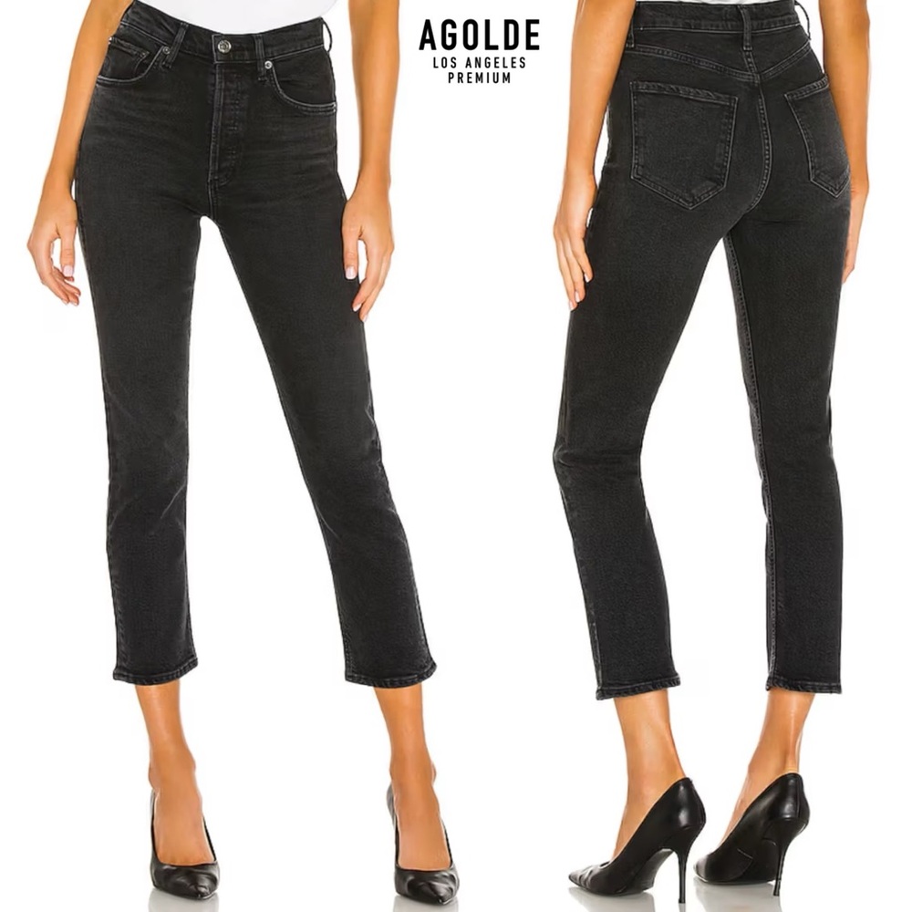 AGOLDE Riley High Rise Straight Crop Jeans 25 in Panoramic Black Grey A056-1286